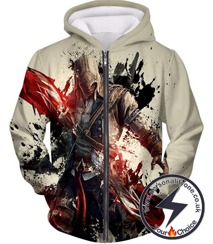 Ultimate Hero Ratonhnhake:ton Assassin Creed III Cool White Zip Up Hoodie